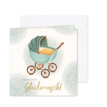 Geburt Glückwunschkarte Kinderwagen grün